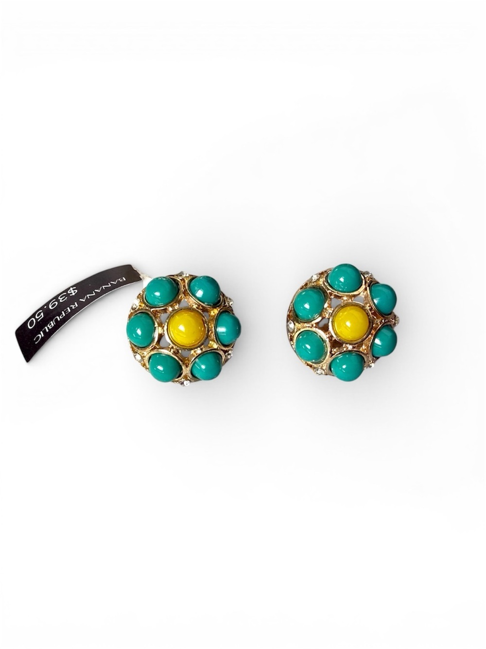 Banana Republic Teal and Yellow Cluster Clip-On Earrings - Picture 3 of 7